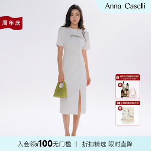 ANNA 圓領(lǐng)收腰顯瘦連衣裙女側(cè)開(kāi)叉設(shè)計(jì) 安娜凱瑟莉新款 CASELLI