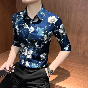 新款 潮流休闲a11 男装 花衬衫 凡凡时尚 七分袖 男士 夏季 英伦雅痞风格