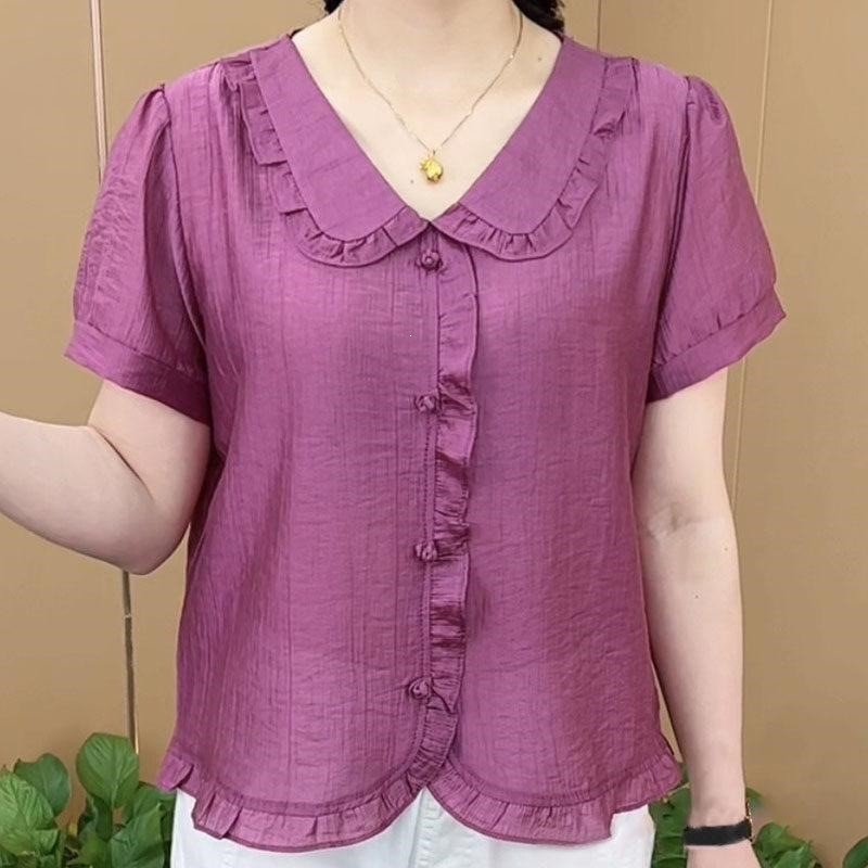 中老年时尚女装百搭宽松上衣服短袖减龄妈妈夏装新款洋气小衫ta7