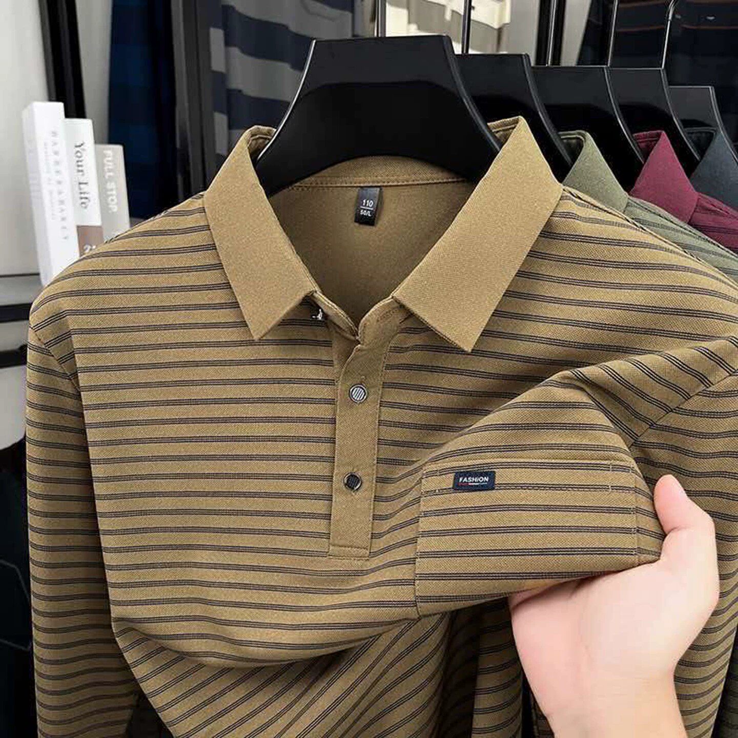 芸菲汇专卖店男装2026秋季条纹商务休闲打底衫男士长袖T恤POLOa5