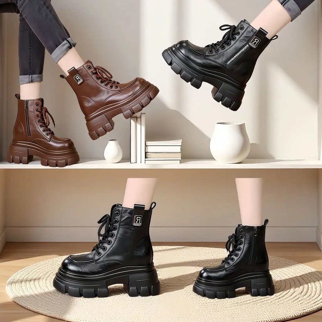 温鑫精品女鞋小个子10厘米内增高马丁靴女鞋英伦风加厚羊毛靴2468