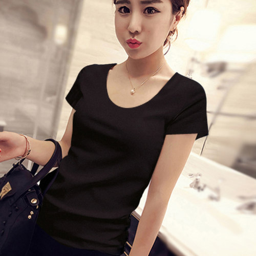 黑色短袖夏季纯棉修身显瘦上衣