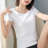 2025新款 夏装 低领圆领简约居家修身 纯棉白色t恤女短袖 打底衫 上衣