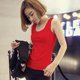 红色纯棉美背露锁骨吊带背心女夏季 内搭打底简约外穿无袖 显瘦上衣