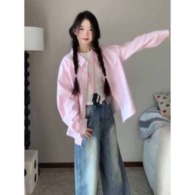 学院风条纹长袖衬衫女春