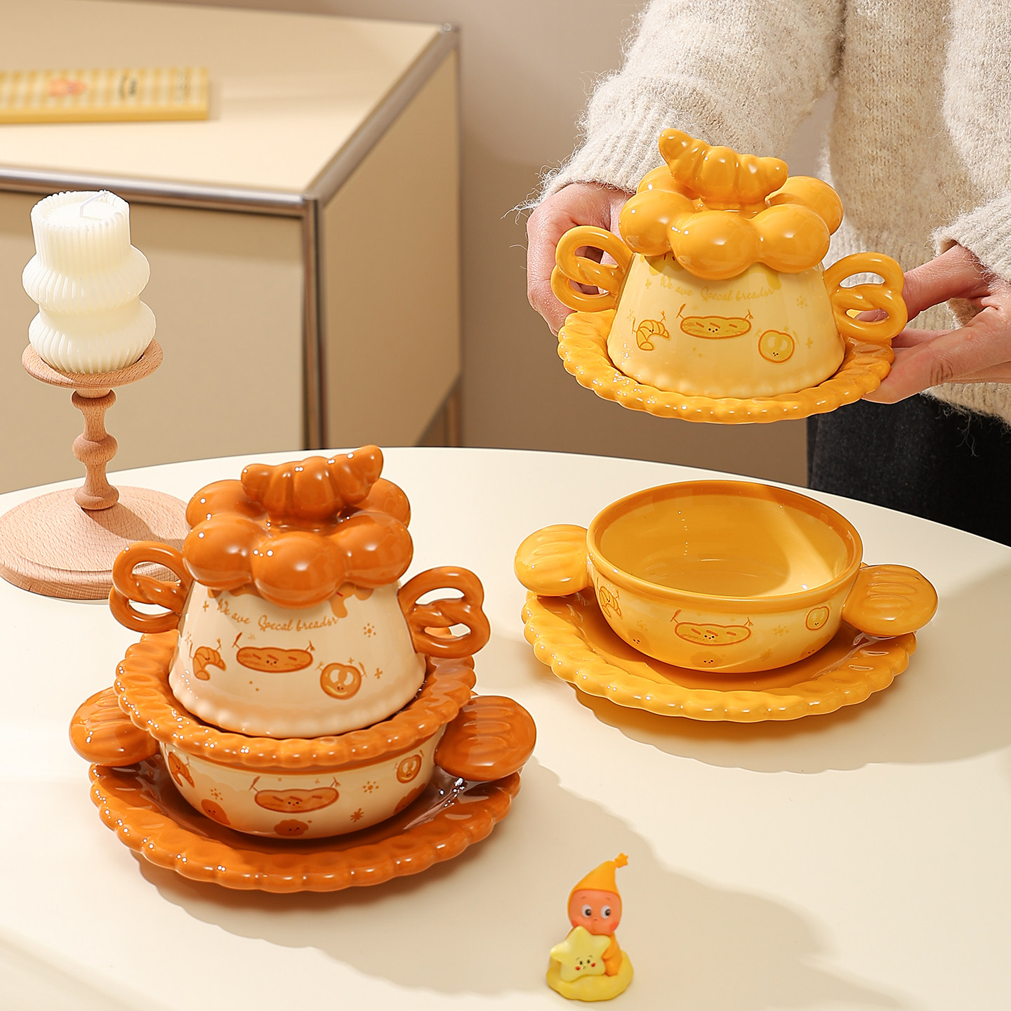 鹿谷川陶瓷饭碗杯子碟餐具套装可爱礼盒送女生闺蜜菜盘子生日礼物