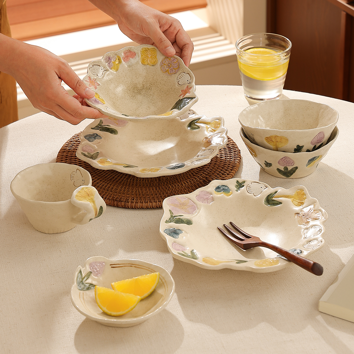 鹿谷川釉下彩餐具可进洗碗机