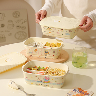 鹿谷川上班族带饭便当盒春游野餐带盖分格餐盒保鲜碗可微波炉加热