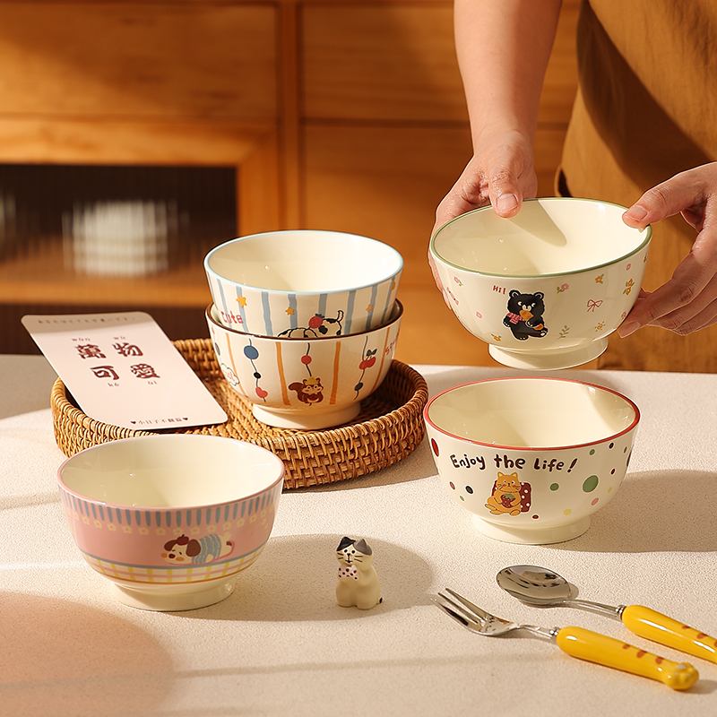 家用漂亮的饭碗陶瓷碗可爱早餐碗