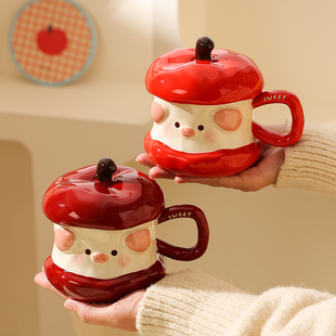 釉下彩喝水杯子生日礼物圣诞节伴手礼陶瓷带盖咖啡杯陶瓷杯马克杯