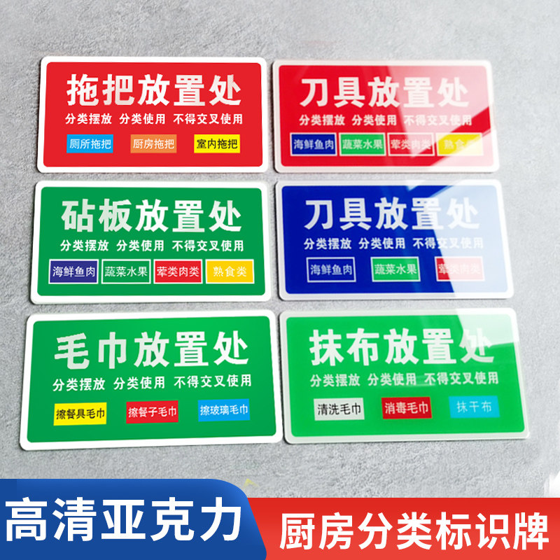 厨房拖把砧板毛巾抹布分类物品定位标识牌刀具放置处标识牌4d5s6s管理