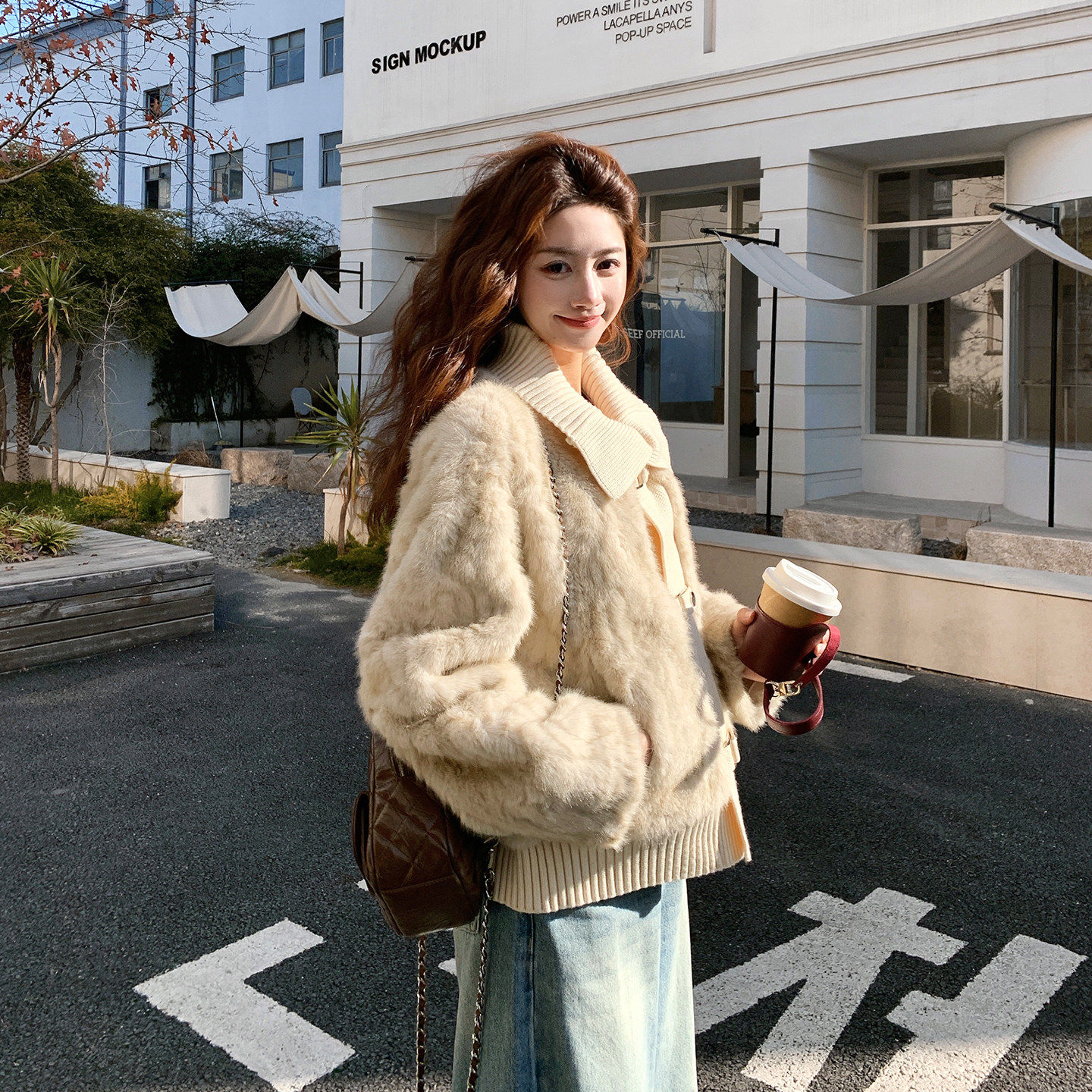 韩式针织拼接毛绒外套女冬季2025新款温柔风短款皮毛一体显瘦保暖,女装/女士精品,短外套,淘宝优惠券,粉丝福利购,淘宝优惠卷