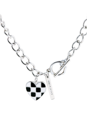 2021新款潮小众设计感韩国毛衣链棋盘格爱心吊坠项链女手链甜酷风