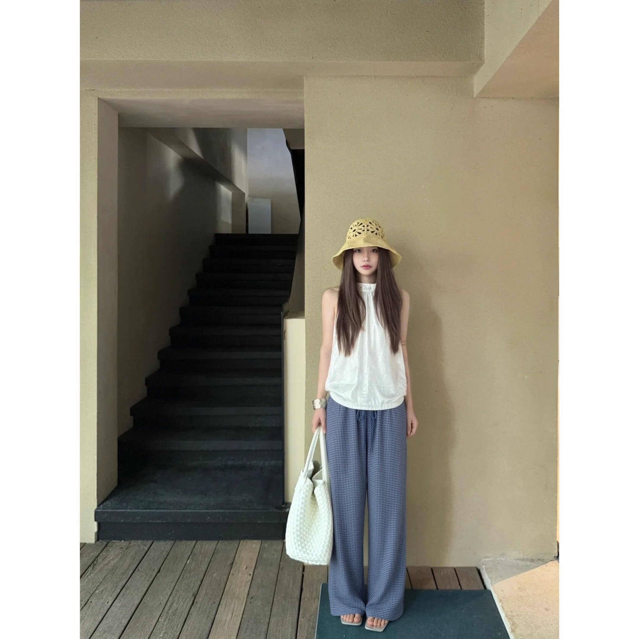 【气若幽兰】2026新款亚麻格子休闲裤夏季薄款女裤小个子直筒裤