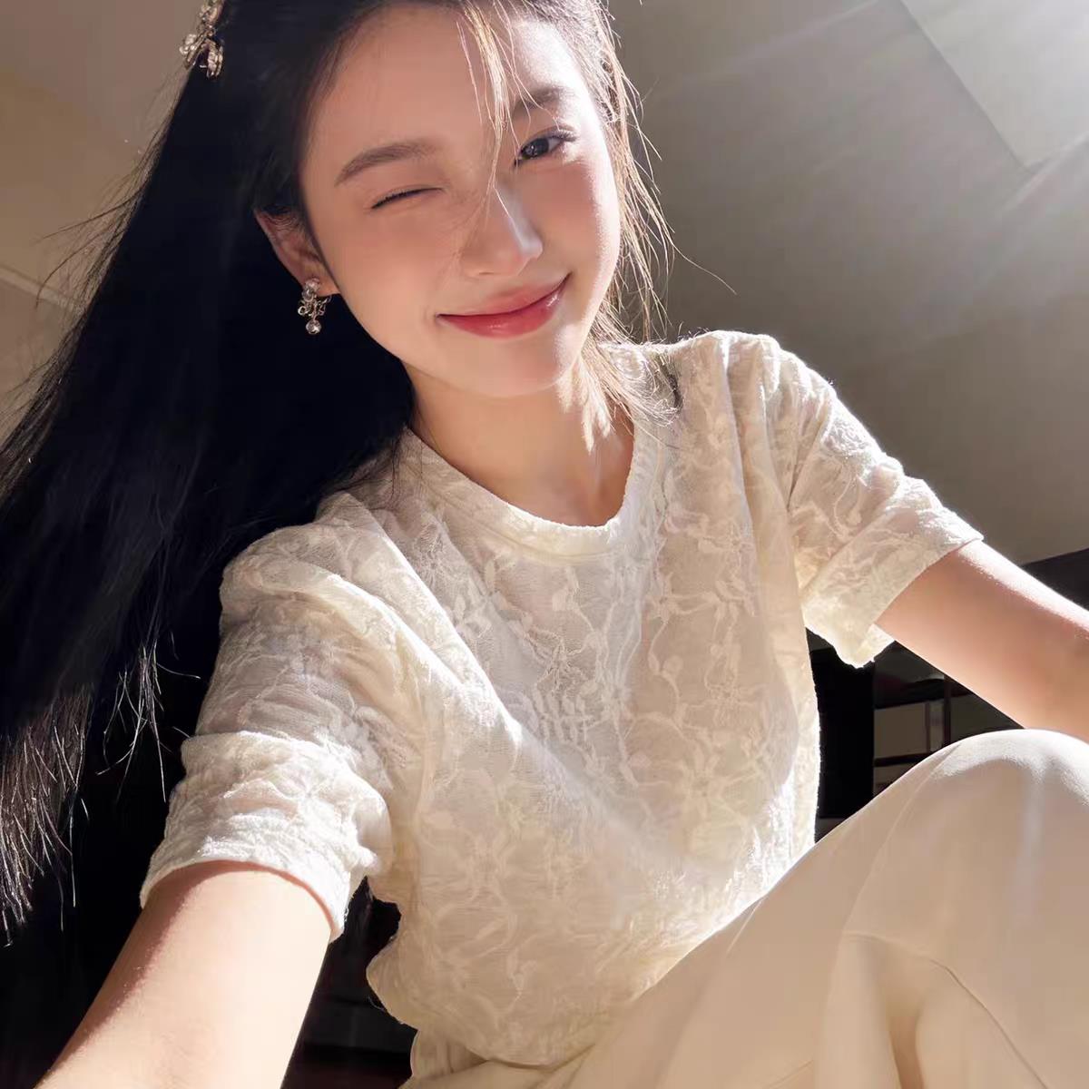 欧根纱针织短袖女背心T恤