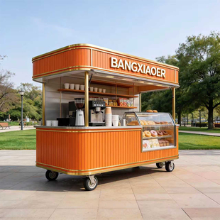 户外铁艺可移动咖啡售卖车商用多层展示促销车带轮流动小吃摊定制