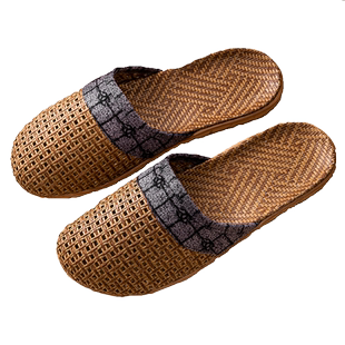 夏季男女藤草编织凉拖鞋居家情侣室内防滑软底踩屎感包头亚麻拖鞋