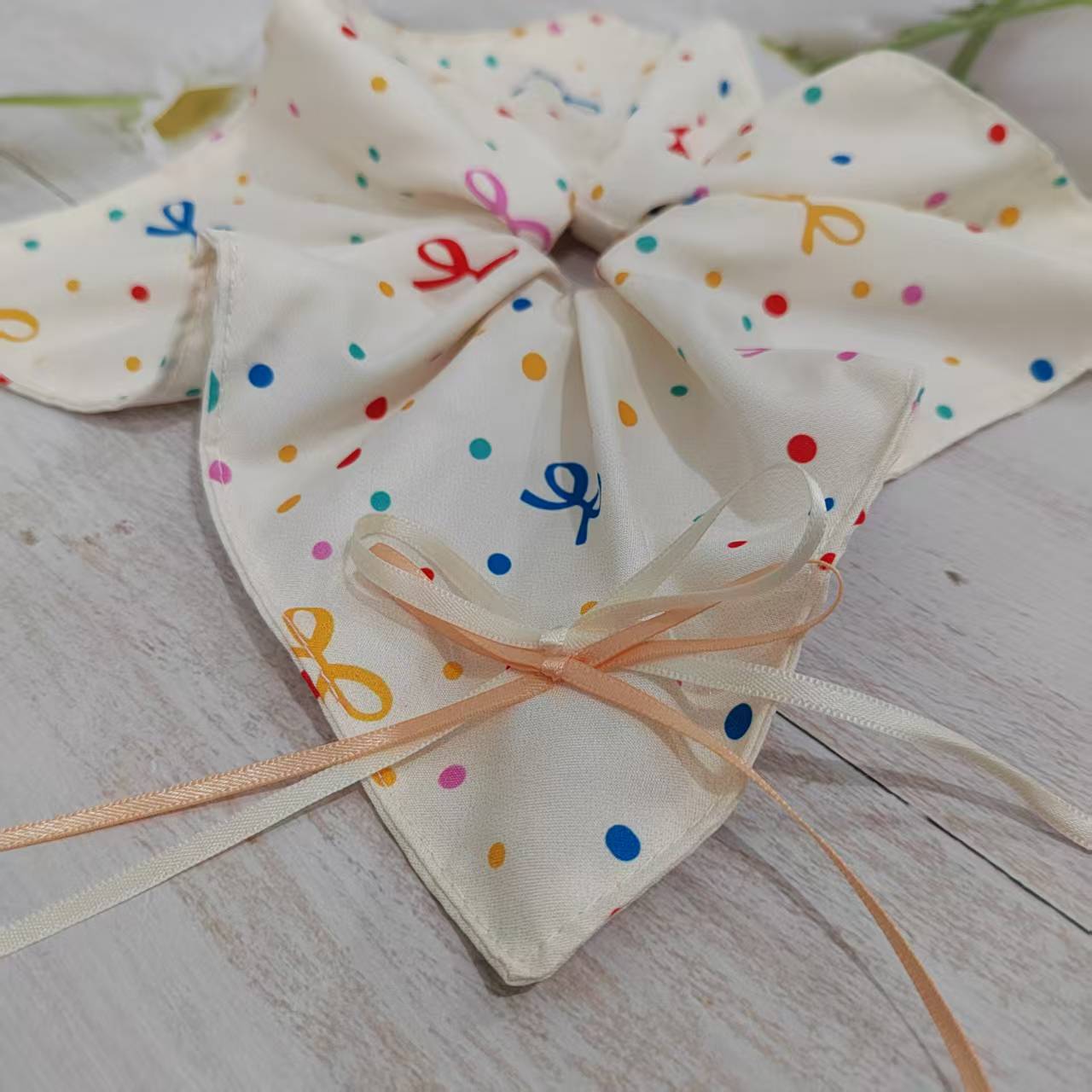 波点彩色蝴蝶结方巾发圈甜美少女百搭头绳发饰