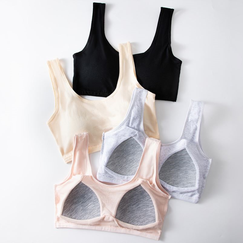 少女学生无钢圈裹胸纯棉内衣发育期初中高中生固定一体杯文胸薄款