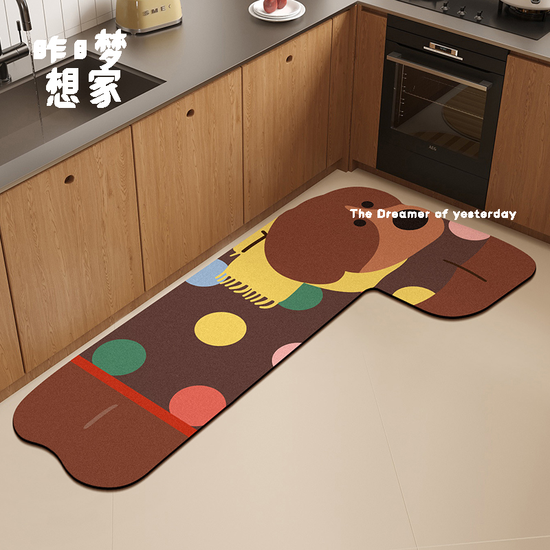 彩点棕狗地垫家用厨房拐角吸油防污垫子吸水耐脏防滑L形厨房脚垫