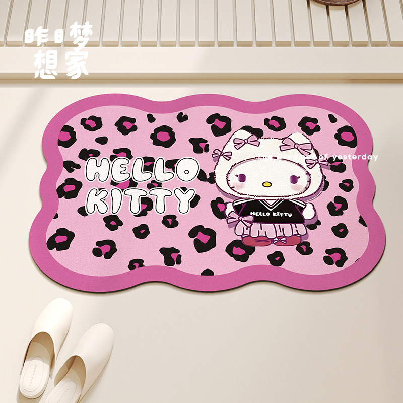 卡通豹纹凯蒂猫地垫卫生间厕所淋浴房门口耐脏脚垫家用防滑吸水垫