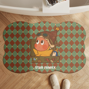 复古卡通浴室地垫家用速干防滑吸水高级淋浴卫生间厕所进门脚垫子