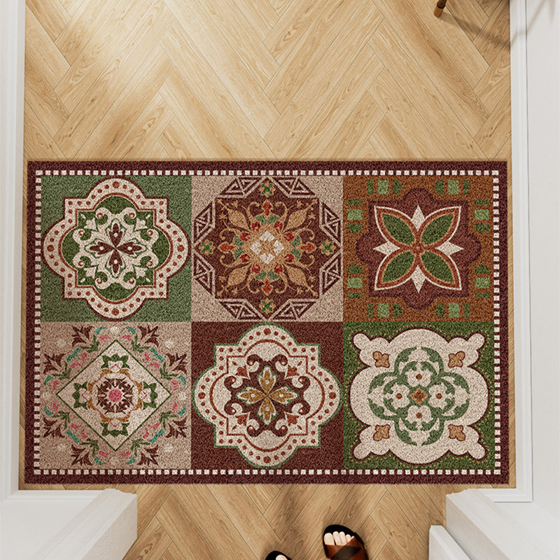 复古美式家用入户门地垫入户门脚垫可裁剪pvc玄关门防滑免洗脚垫