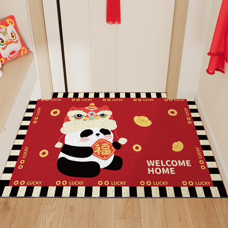 新年红色熊猫入户门地垫丝圈可裁剪玄关垫家用进门蹭土除尘脚垫子,居家布艺,入户地垫,淘宝优惠券,粉丝福利购,淘宝优惠卷