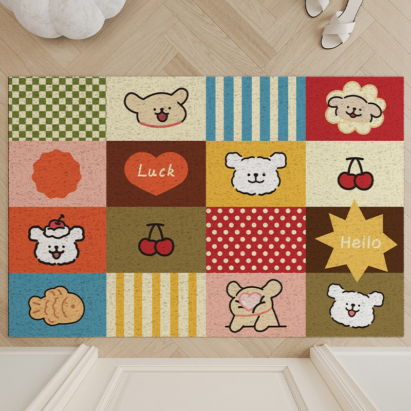 线条小狗拼色卡通地垫入户脚垫丝圈可裁剪垫免清洗家用耐脏刮土垫,居家布艺,入户地垫,淘宝优惠券,粉丝福利购,淘宝优惠卷