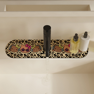 黑皮豹纹凯蒂猫水龙头垫厨房水池台沥水垫卡通吸水餐垫咖啡机垫子