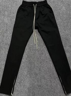 明亮叔出品潮男3rd纯黑布裤高街入门款百搭堆积感修腿显瘦松紧裤