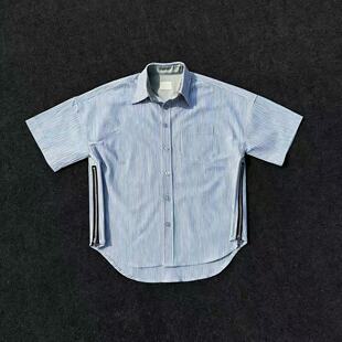 明亮叔出品4th第四季条纹病号服衬衫高街风格比伯同款短袖