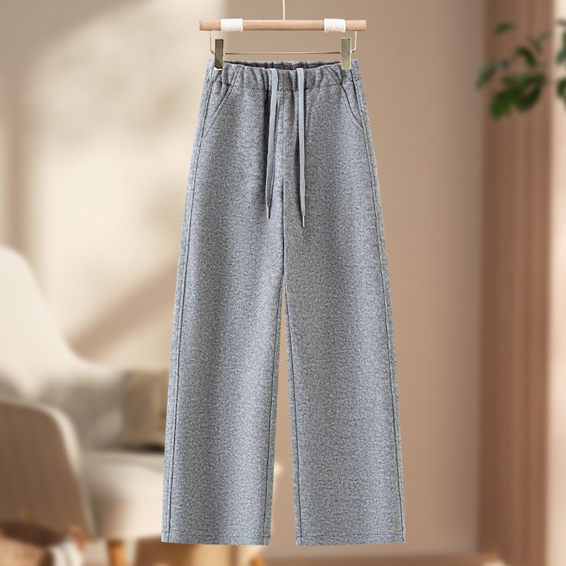 高级感雪花灰羊毛呢弯刀裤女2025秋冬季新款宽松遮肉直筒香蕉裤子