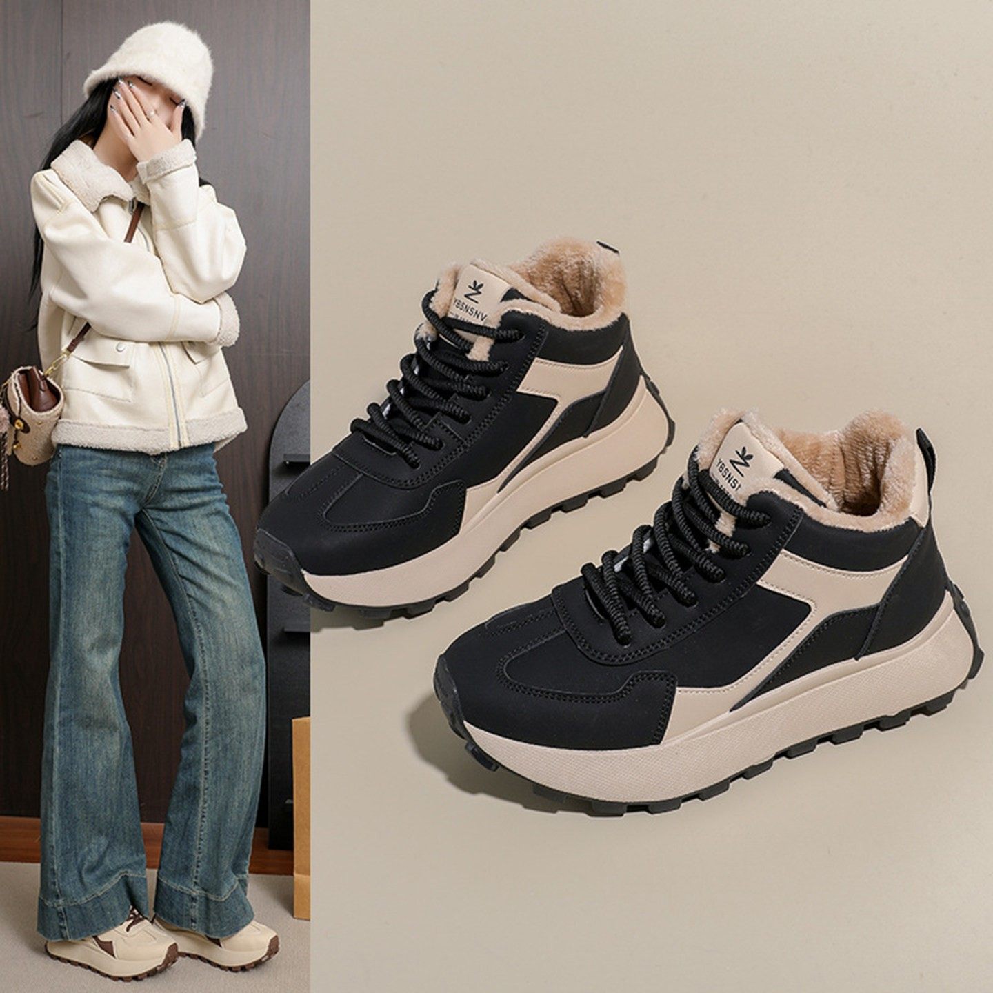 福建晋江品牌女鞋2026新款女士帕拉鞋秋冬季加绒雪地靴运动休a97