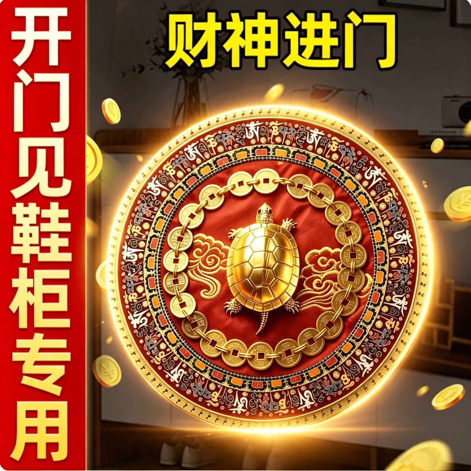 涌旺开门见鞋柜金钱龟贴财神招财进宝聚财墙贴家居转运乌龟贴纸a1