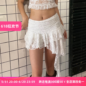 KINGGIRL时髦百搭低腰蕾丝不规则下摆短裙层次感显高少女半身裙