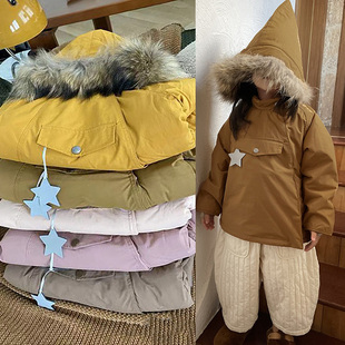 丹麦MAT同款冬季精灵帽外套儿童防风雨滑雪加厚夹绒毛领羽绒棉服