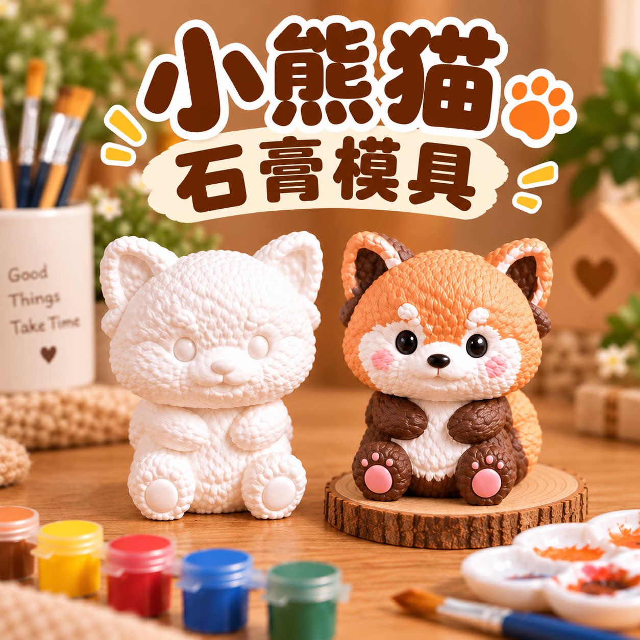 小熊猫石膏模具硅胶造型小兔子小羊小狗手工石膏摆件商用定制模具图片