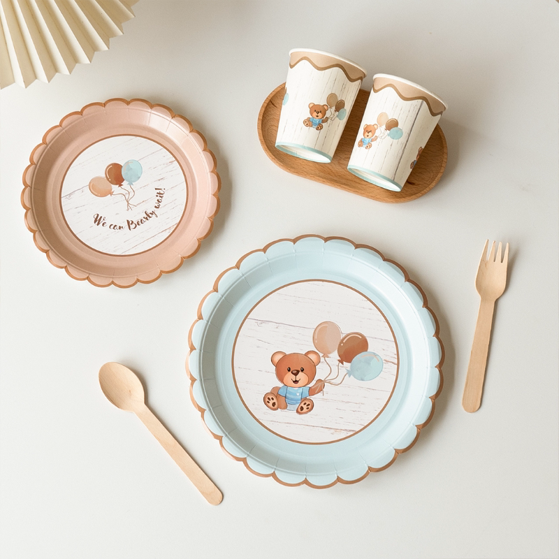 一次性小熊纸盘儿童生日派对聚会装饰碟子杯子用品