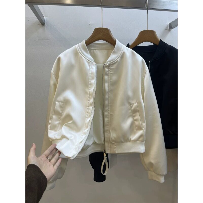 欧货高端缎面短款棒球外套女夹克图片