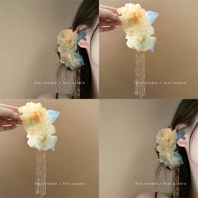 黄色牡丹发夹小清新烫花边夹