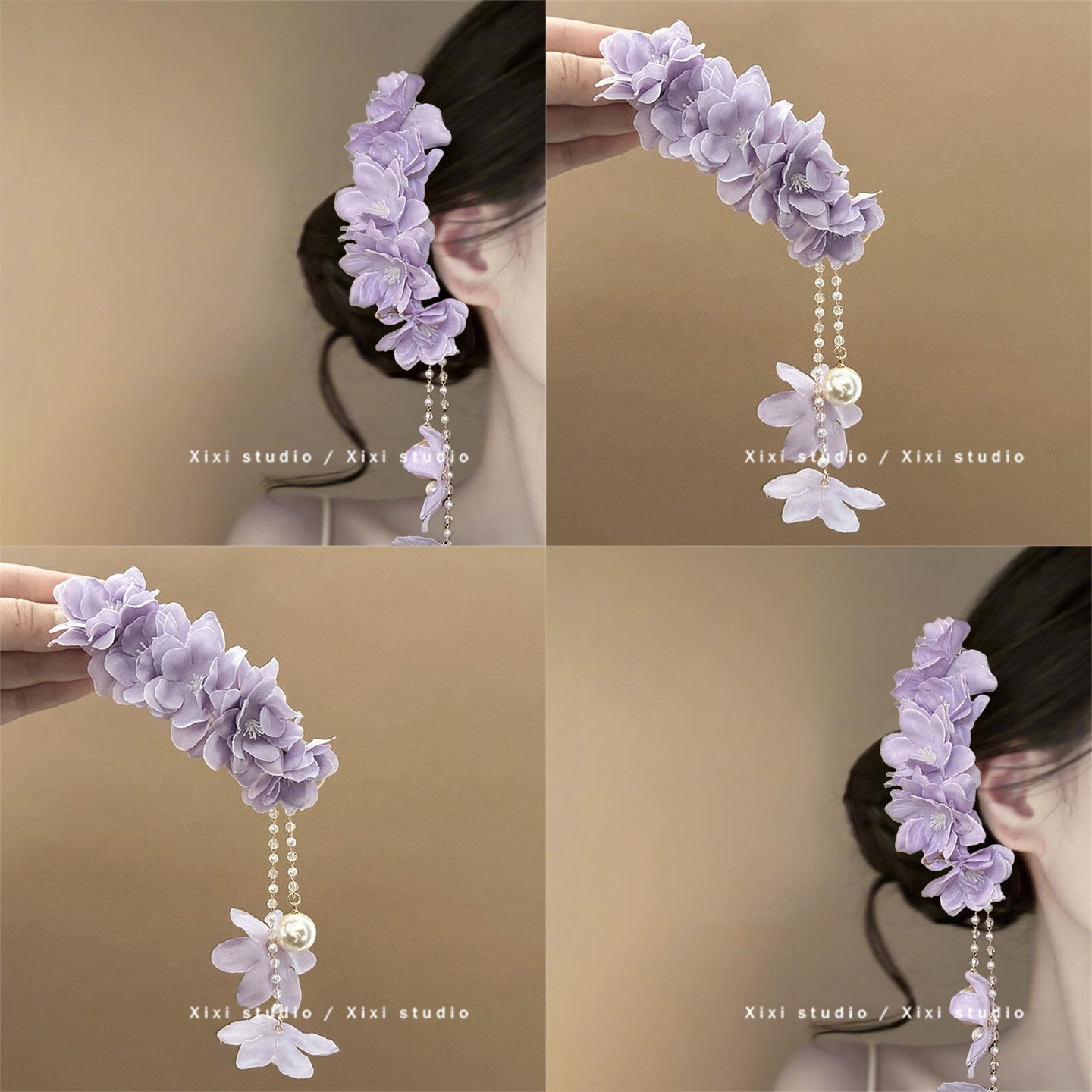 森系氛围感紫色仿真花朵流苏发夹新中式古风绢花发饰盘发头饰新品,饰品/流行首饰/时尚饰品新,发饰,淘宝优惠券,粉丝福利购,淘宝优惠卷