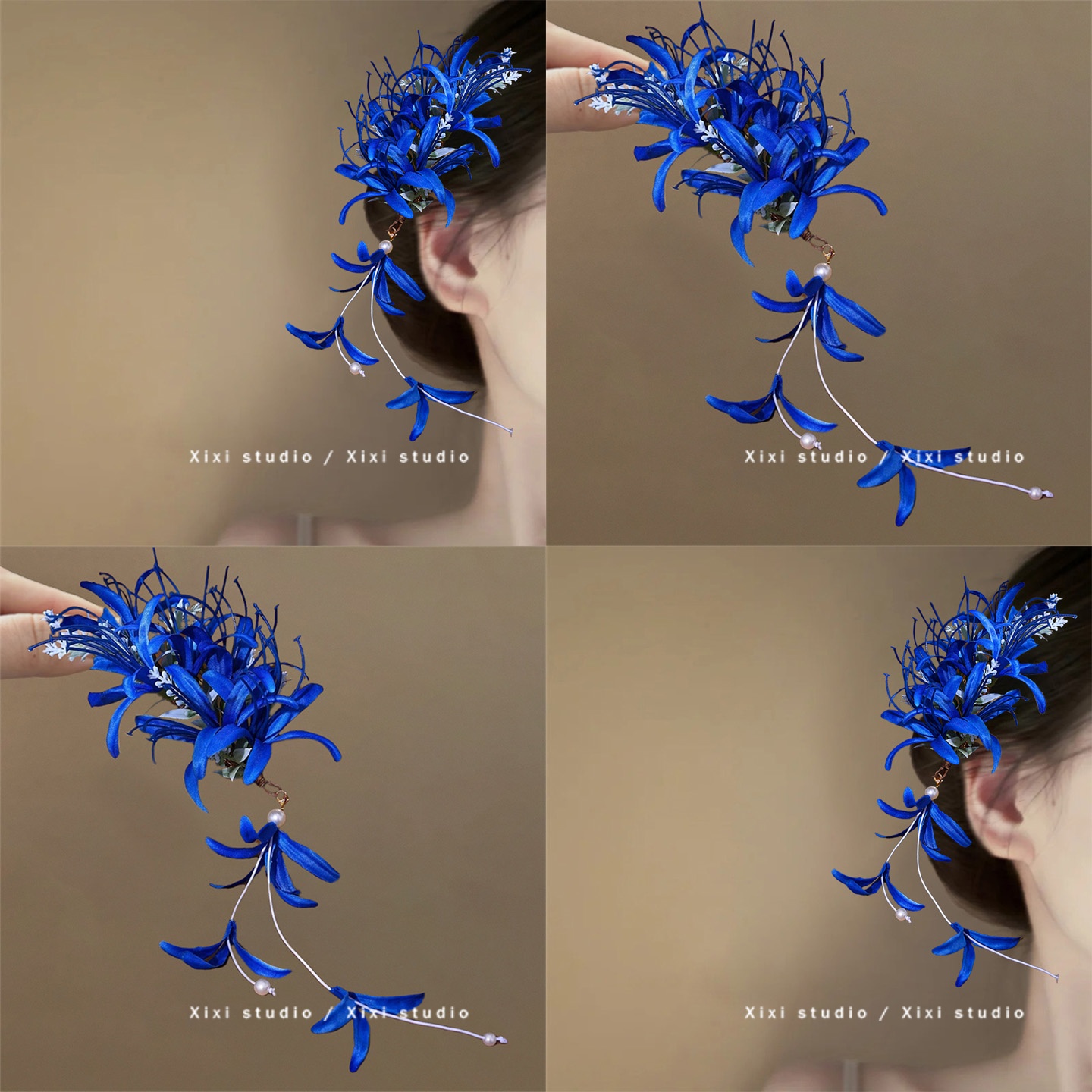 古风蓝色彼岸花发饰旗袍汉服配饰