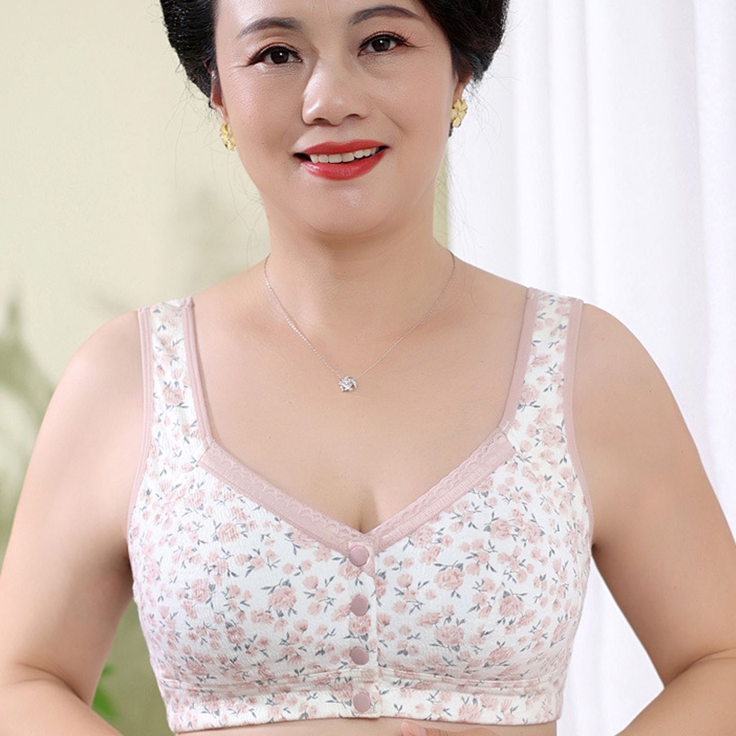 大码妈妈纯棉前扣文胸超