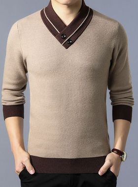 加厚男式针织衫新款韩版修身V领莱克斯顿羊毛衫长袖套头保暖毛衣