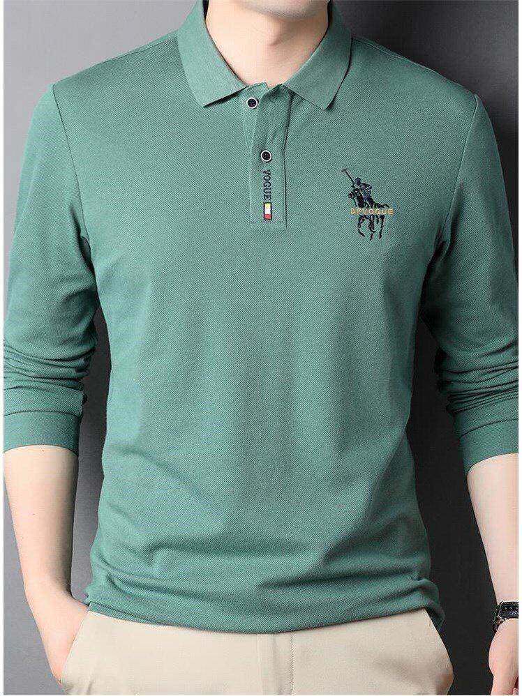 男士纯棉长袖t恤带领子白色