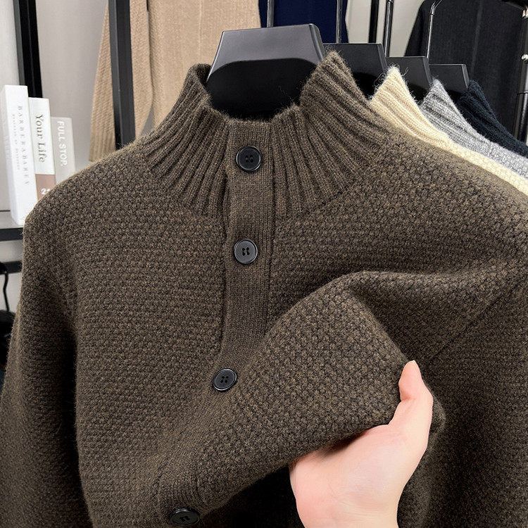 真口袋针织开衫男冬季高领扣子毛衣线衣男休闲潮流半高领保暖外套,男装,针织衫/毛衣,淘宝优惠券,粉丝福利购,淘宝优惠卷