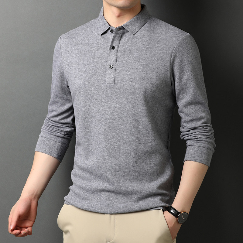 中年爸爸装上衣服新款男士长袖T恤衬衣领polo衫土春秋冰丝丅体桖