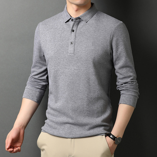 中年爸爸装上衣服新款男士长袖T恤衬衣领polo衫土春秋冰丝丅体桖