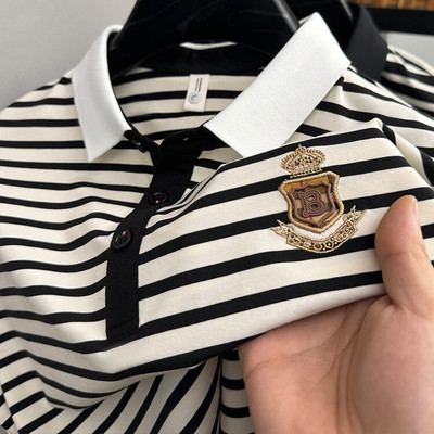 新款保罗短袖t恤男翻领纯棉大码半袖体恤商务休闲上衣条纹Polo衫
